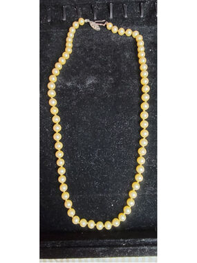 Vintage Long Faux Pearl Necklace Knotted Cream Beaded Strand